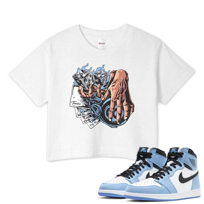 TeeVivo Crop Top Match Air Jordan 1 Retro High OG University Blue Gambling – Air Jordan 1 Crop Top, AJ1 Crop Top