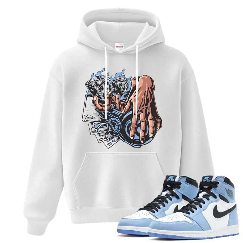 TeeVivo Hoodie Match Air Jordan 1 Retro High OG University Blue Gambling – Air Jordan 1 Hoodie, AJ1 Hoodie