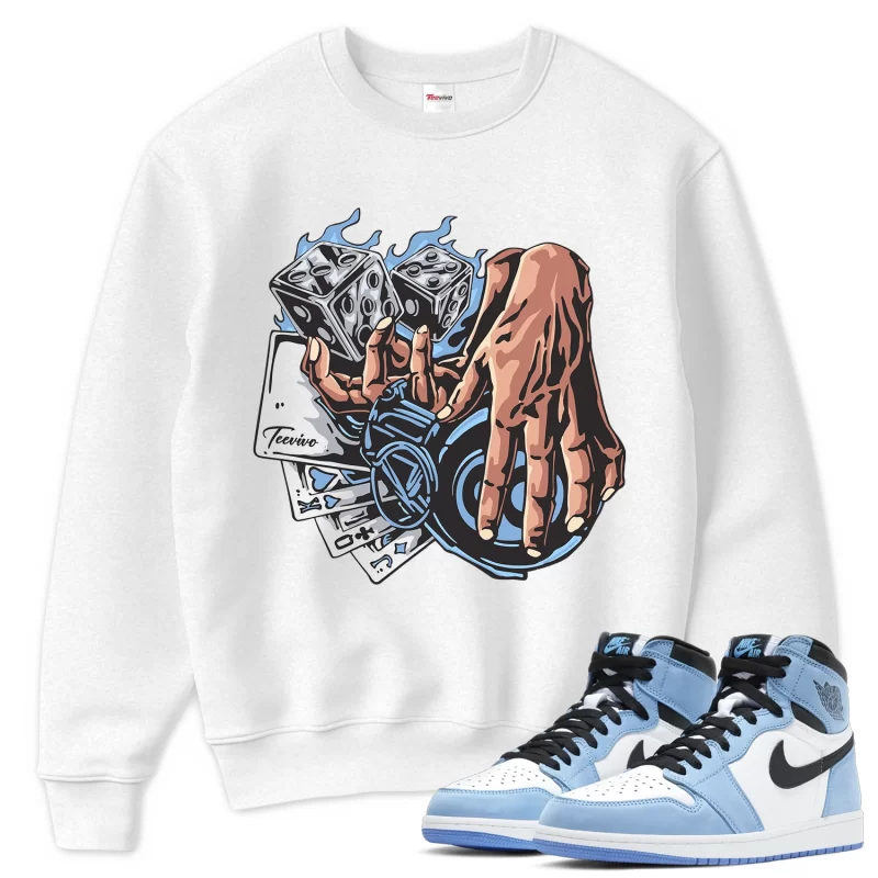TeeVivo Sweatshirt Match Air Jordan 1 Retro High OG University Blue Gambling – Air Jordan 1 Sweatshirt, AJ1 Sweatshirt