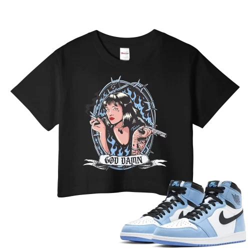 TeeVivo Crop Top Match Air Jordan 1 Retro High OG University Blue God Daaamn – Air Jordan 1 Crop Top, AJ1 Crop Top