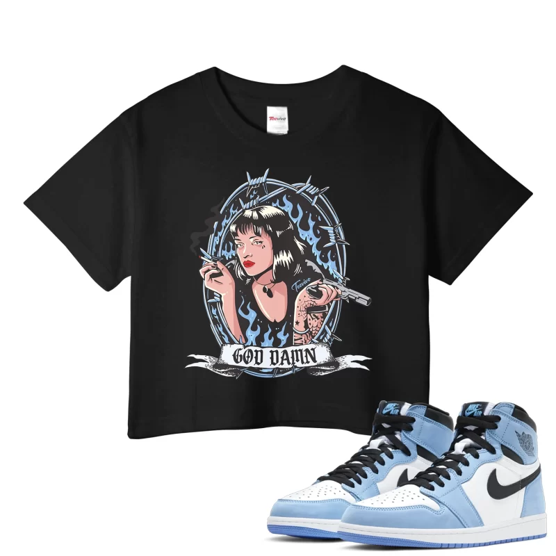 TeeVivo Crop Top Match Air Jordan 1 Retro High OG University Blue God Daaamn – Air Jordan 1 Crop Top, AJ1 Crop Top