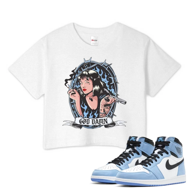 TeeVivo Crop Top Match Air Jordan 1 Retro High OG University Blue God Daaamn – Air Jordan 1 Crop Top, AJ1 Crop Top