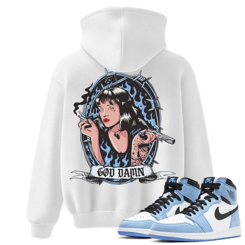 TeeVivo Hoodie Match Air Jordan 1 Retro High OG University Blue God Daaamn – Air Jordan 1 Hoodie, AJ1 Hoodie