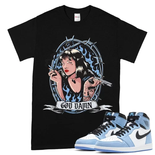 TeeVivo T-Shirt Match Air Jordan 1 Retro High OG University Blue God Daaamn – Air Jordan 1 Shirt, AJ1 Shirt