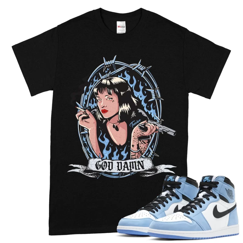 TeeVivo T-Shirt Match Air Jordan 1 Retro High OG University Blue God Daaamn – Air Jordan 1 Shirt, AJ1 Shirt