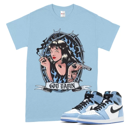 TeeVivo T-Shirt Match Air Jordan 1 Retro High OG University Blue God Daaamn – Air Jordan 1 Shirt, AJ1 Shirt