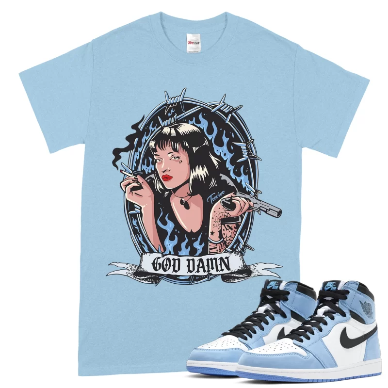 TeeVivo T-Shirt Match Air Jordan 1 Retro High OG University Blue God Daaamn – Air Jordan 1 Shirt, AJ1 Shirt