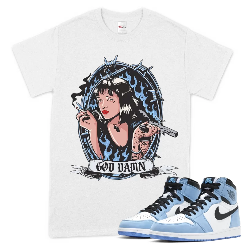 TeeVivo T-Shirt Match Air Jordan 1 Retro High OG University Blue God Daaamn – Air Jordan 1 Shirt, AJ1 Shirt