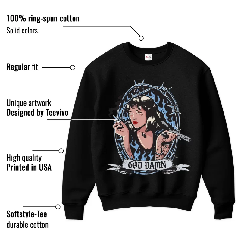 TeeVivo Sweatshirt Match Air Jordan 1 Retro High OG University Blue God Daaamn – Air Jordan 1 Sweatshirt, AJ1 Sweatshirt