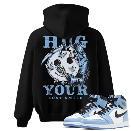 TeeVivo Hoodie Match Air Jordan 1 Retro High OG University Blue Hug your lost smile – Air Jordan 1 Hoodie, AJ1 Hoodie