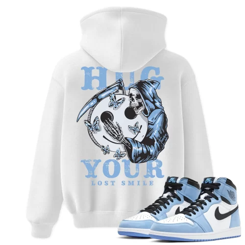 TeeVivo Hoodie Match Air Jordan 1 Retro High OG University Blue Hug your lost smile – Air Jordan 1 Hoodie, AJ1 Hoodie