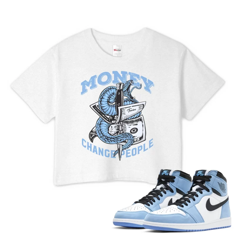 TeeVivo Crop Top Match Air Jordan 1 Retro High OG University Blue Money change people – Air Jordan 1 Crop Top, AJ1 Crop Top
