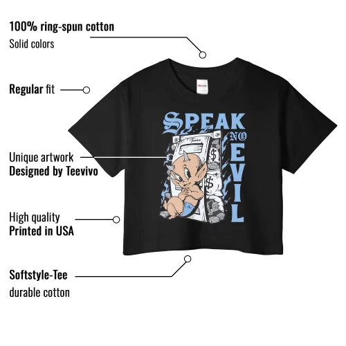 TeeVivo Crop Top Match Air Jordan 1 Retro High OG University Blue Speak no evil – Air Jordan 1 Crop Top, AJ1 Crop Top