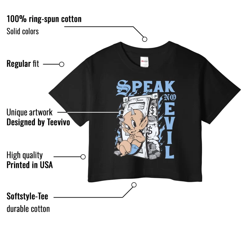 TeeVivo Crop Top Match Air Jordan 1 Retro High OG University Blue Speak no evil – Air Jordan 1 Crop Top, AJ1 Crop Top
