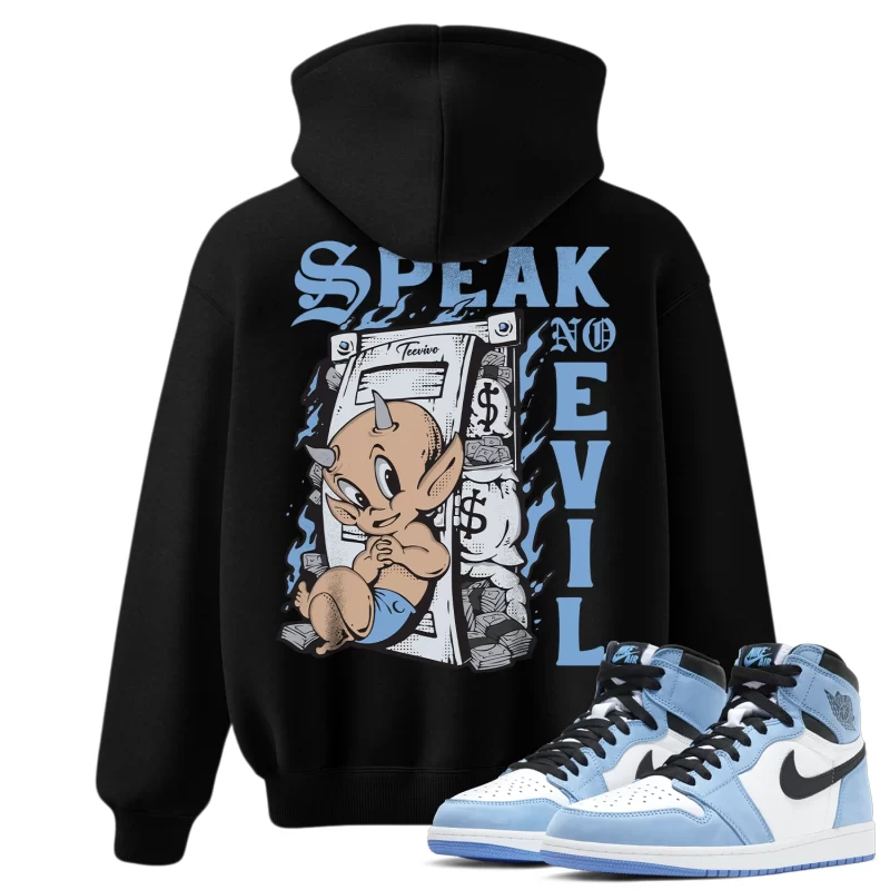 TeeVivo Hoodie Match Air Jordan 1 Retro High OG University Blue Speak no evil – Air Jordan 1 Hoodie, AJ1 Hoodie