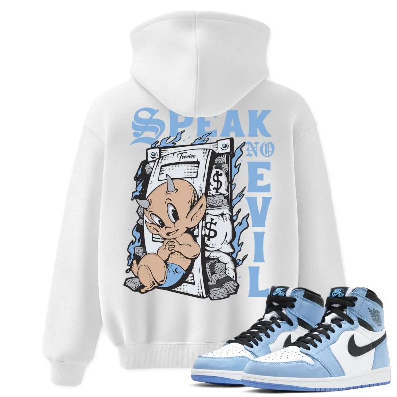 TeeVivo Hoodie Match Air Jordan 1 Retro High OG University Blue Speak no evil – Air Jordan 1 Hoodie, AJ1 Hoodie
