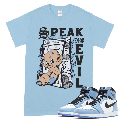 TeeVivo T-Shirt Match Air Jordan 1 Retro High OG University Blue Speak no evil – Air Jordan 1 Shirt, AJ1 Shirt