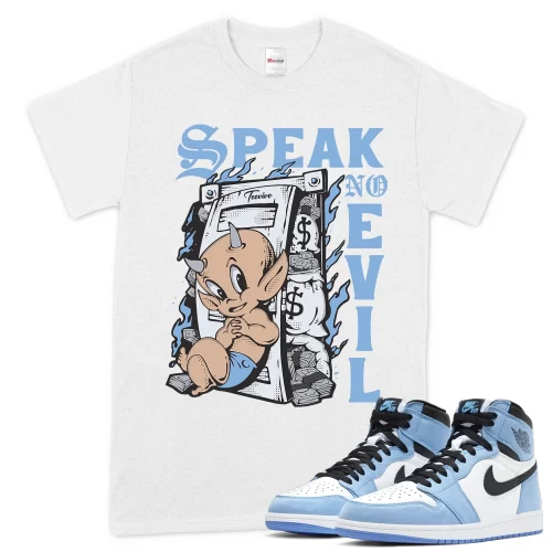TeeVivo T-Shirt Match Air Jordan 1 Retro High OG University Blue Speak no evil – Air Jordan 1 Shirt, AJ1 Shirt