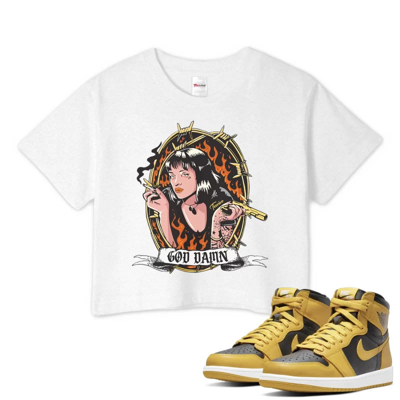 TeeVivo Crop Top Match Air Jordan 1 Retro High Pollen God Daaamn – Air Jordan 1 Crop Top, AJ1 Crop Top