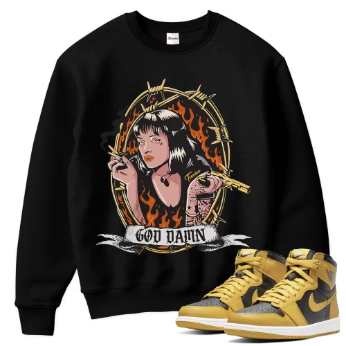 TeeVivo Sweatshirt Match Air Jordan 1 Retro High Pollen God Daaamn – Air Jordan 1 Sweatshirt, AJ1 Sweatshirt