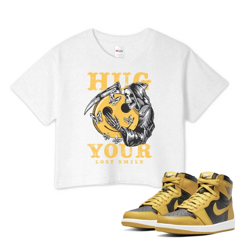 TeeVivo Crop Top Match Air Jordan 1 Retro High Pollen Hug your lost smile – Air Jordan 1 Crop Top, AJ1 Crop Top