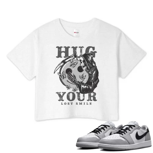 TeeVivo Crop Top Match Air Jordan 1 Retro Low OG Barons Hug your lost smile – Air Jordan 1 Crop Top, AJ1 Crop Top