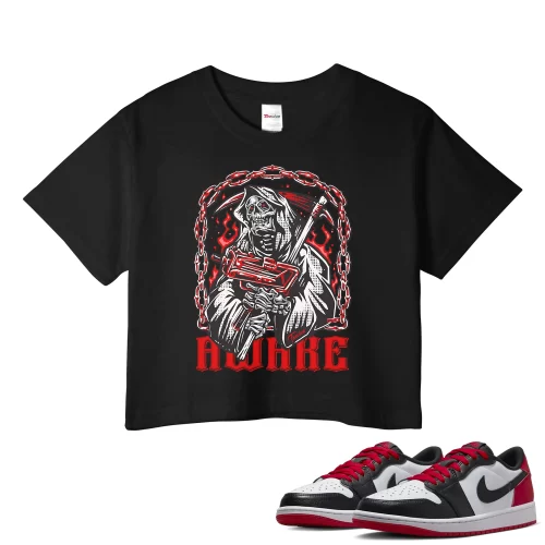 TeeVivo Crop Top Match Air Jordan 1 Retro Low OG Black Toe Awake – Air Jordan 1 Crop Top, AJ1 Crop Top