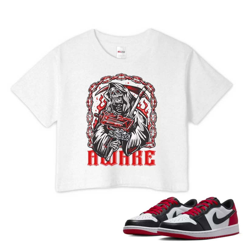 TeeVivo Crop Top Match Air Jordan 1 Retro Low OG Black Toe Awake – Air Jordan 1 Crop Top, AJ1 Crop Top