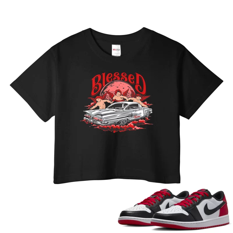 TeeVivo Crop Top Match Air Jordan 1 Retro Low OG Black Toe Blessed – Air Jordan 1 Crop Top, AJ1 Crop Top