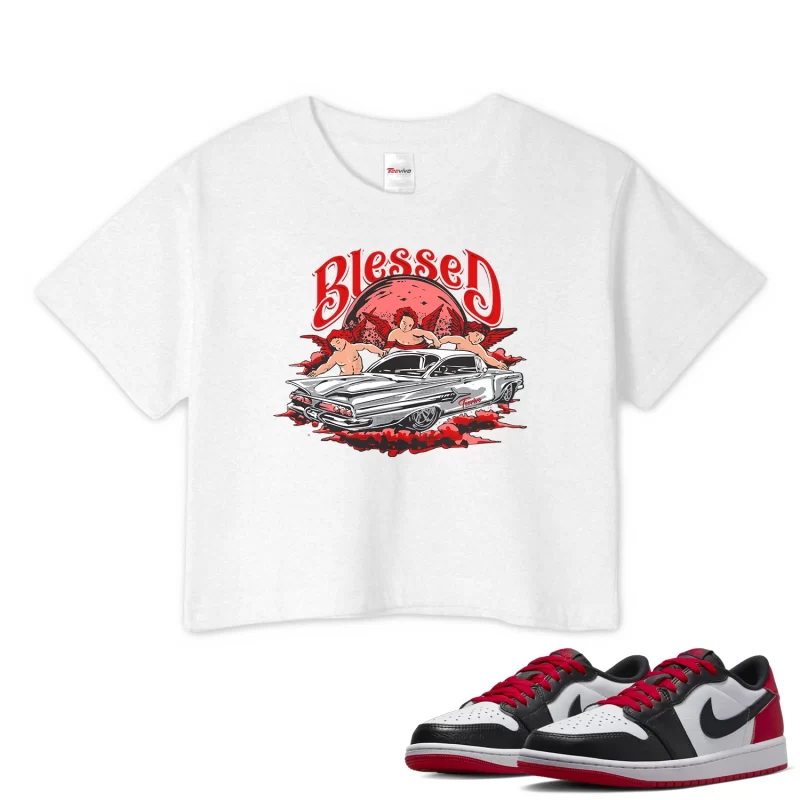 TeeVivo Crop Top Match Air Jordan 1 Retro Low OG Black Toe Blessed – Air Jordan 1 Crop Top, AJ1 Crop Top