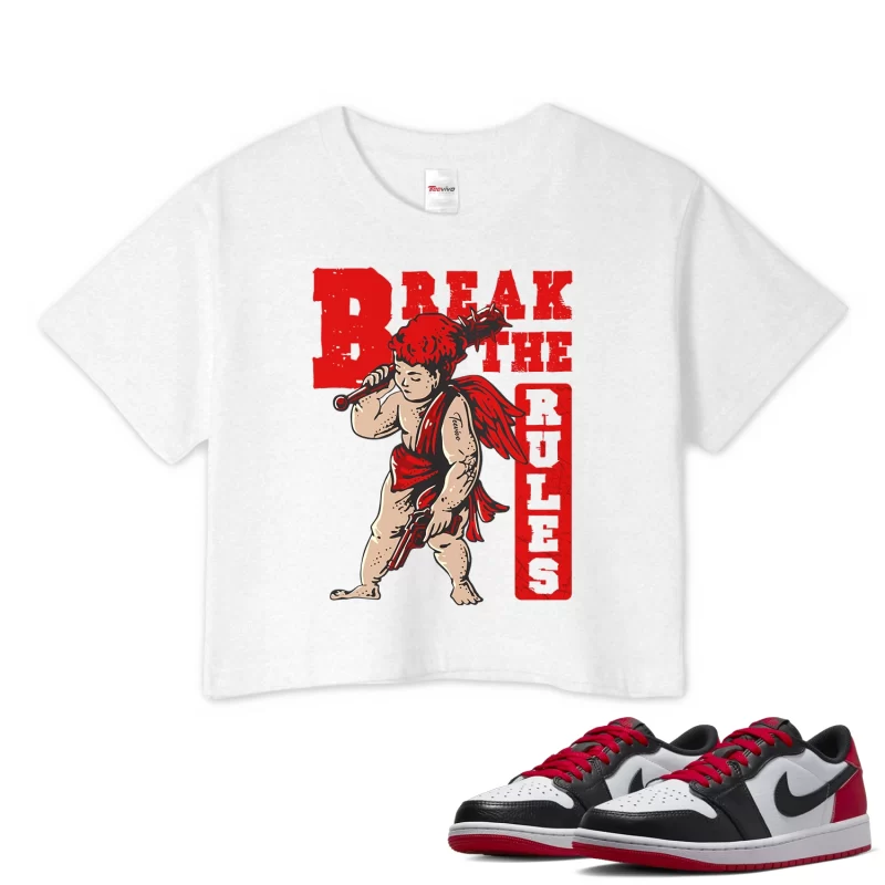 TeeVivo Crop Top Match Air Jordan 1 Retro Low OG Black Toe Break the rules – Air Jordan 1 Crop Top, AJ1 Crop Top