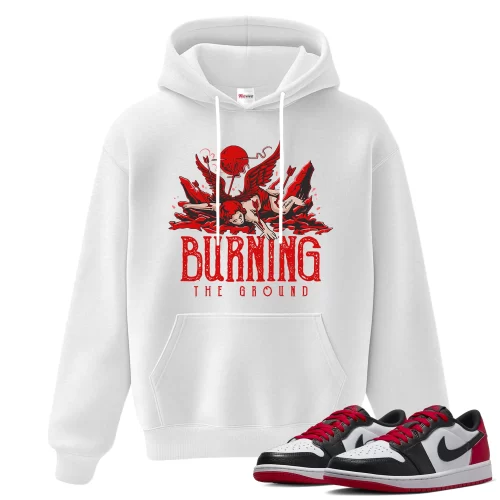 TeeVivo Hoodie Match Air Jordan 1 Retro Low OG Black Toe Burning the ground – Air Jordan 1 Hoodie, AJ1 Hoodie