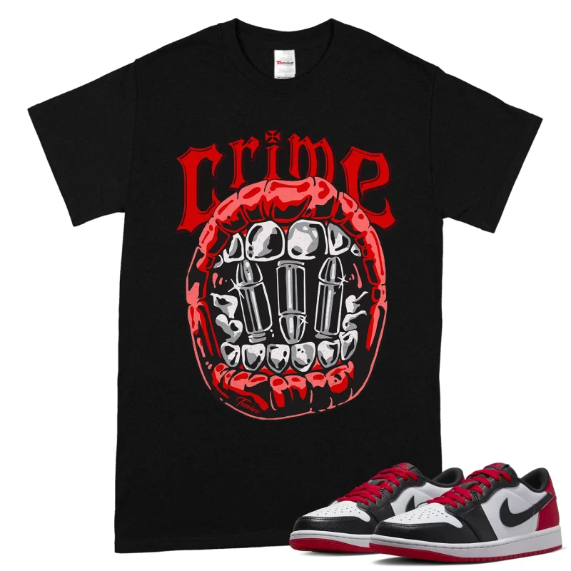 TeeVivo T-Shirt Match Air Jordan 1 Retro Low OG Black Toe Crime – Air Jordan 1 Shirt, AJ1 Shirt