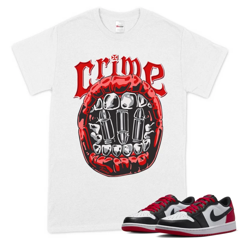 TeeVivo T-Shirt Match Air Jordan 1 Retro Low OG Black Toe Crime – Air Jordan 1 Shirt, AJ1 Shirt