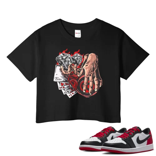 TeeVivo Crop Top Match Air Jordan 1 Retro Low OG Black Toe Gambling – Air Jordan 1 Crop Top, AJ1 Crop Top
