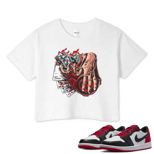 TeeVivo Crop Top Match Air Jordan 1 Retro Low OG Black Toe Gambling – Air Jordan 1 Crop Top, AJ1 Crop Top