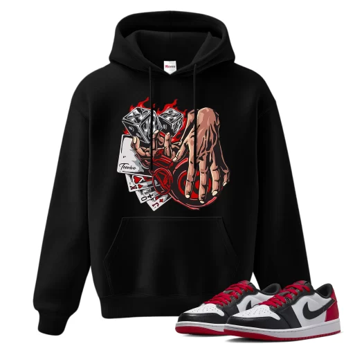 TeeVivo Hoodie Match Air Jordan 1 Retro Low OG Black Toe Gambling – Air Jordan 1 Hoodie, AJ1 Hoodie