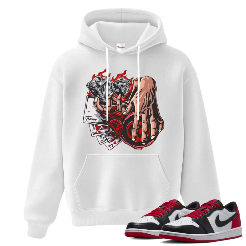 TeeVivo Hoodie Match Air Jordan 1 Retro Low OG Black Toe Gambling – Air Jordan 1 Hoodie, AJ1 Hoodie