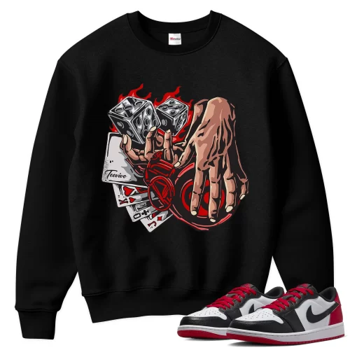 TeeVivo Sweatshirt Match Air Jordan 1 Retro Low OG Black Toe Gambling – Air Jordan 1 Sweatshirt, AJ1 Sweatshirt