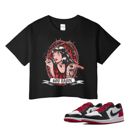 TeeVivo Crop Top Match Air Jordan 1 Retro Low OG Black Toe God Daaamn – Air Jordan 1 Crop Top, AJ1 Crop Top