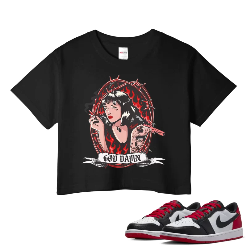 TeeVivo Crop Top Match Air Jordan 1 Retro Low OG Black Toe God Daaamn – Air Jordan 1 Crop Top, AJ1 Crop Top