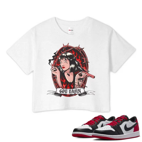 TeeVivo Crop Top Match Air Jordan 1 Retro Low OG Black Toe God Daaamn – Air Jordan 1 Crop Top, AJ1 Crop Top
