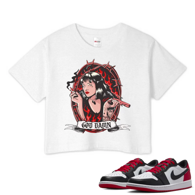 TeeVivo Crop Top Match Air Jordan 1 Retro Low OG Black Toe God Daaamn – Air Jordan 1 Crop Top, AJ1 Crop Top
