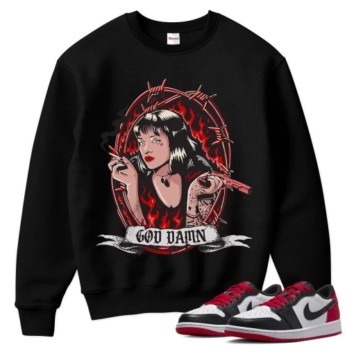 TeeVivo Sweatshirt Match Air Jordan 1 Retro Low OG Black Toe God Daaamn – Air Jordan 1 Sweatshirt, AJ1 Sweatshirt