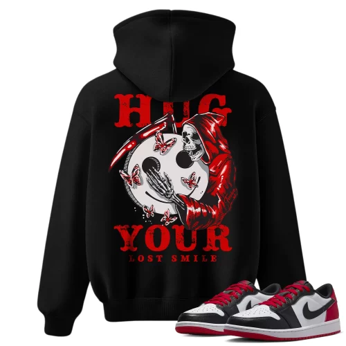 TeeVivo Hoodie Match Air Jordan 1 Retro Low OG Black Toe Hug your lost smile – Air Jordan 1 Hoodie, AJ1 Hoodie
