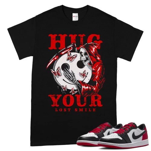 TeeVivo T-Shirt Match Air Jordan 1 Retro Low OG Black Toe Hug your lost smile – Air Jordan 1 Shirt, AJ1 Shirt