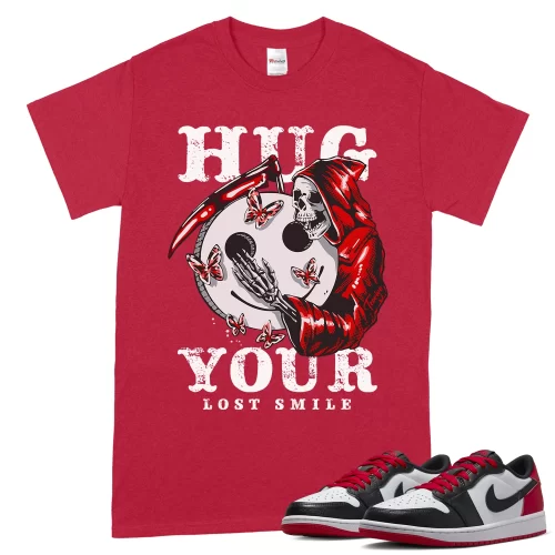 TeeVivo T-Shirt Match Air Jordan 1 Retro Low OG Black Toe Hug your lost smile – Air Jordan 1 Shirt, AJ1 Shirt