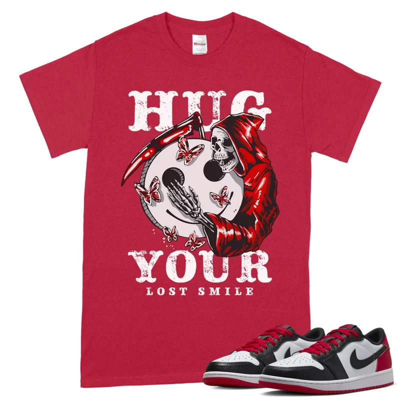 TeeVivo T-Shirt Match Air Jordan 1 Retro Low OG Black Toe Hug your lost smile – Air Jordan 1 Shirt, AJ1 Shirt