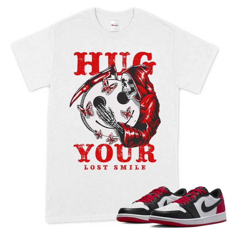 TeeVivo T-Shirt Match Air Jordan 1 Retro Low OG Black Toe Hug your lost smile – Air Jordan 1 Shirt, AJ1 Shirt