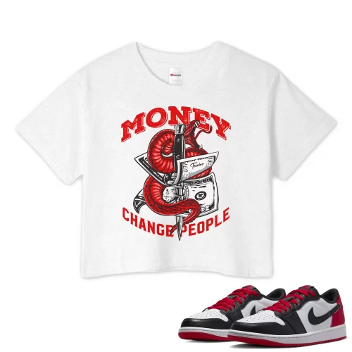 TeeVivo Crop Top Match Air Jordan 1 Retro Low OG Black Toe Money change people – Air Jordan 1 Crop Top, AJ1 Crop Top